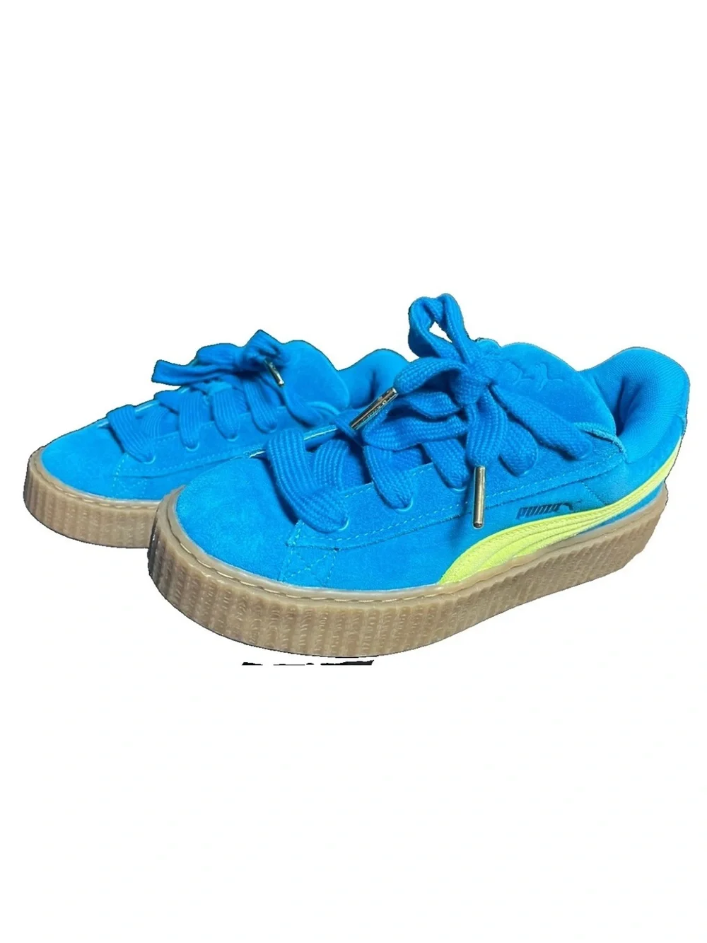 Puma Fenty Creeper Wmns Bright Blue Suede Sneakers with Neon Lime Stripe